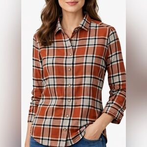 $40 👚 INES DE LA FRESSANGE PARIS UNIQLO Flannel  Plaid Shirt Top Blouse S 2 4
